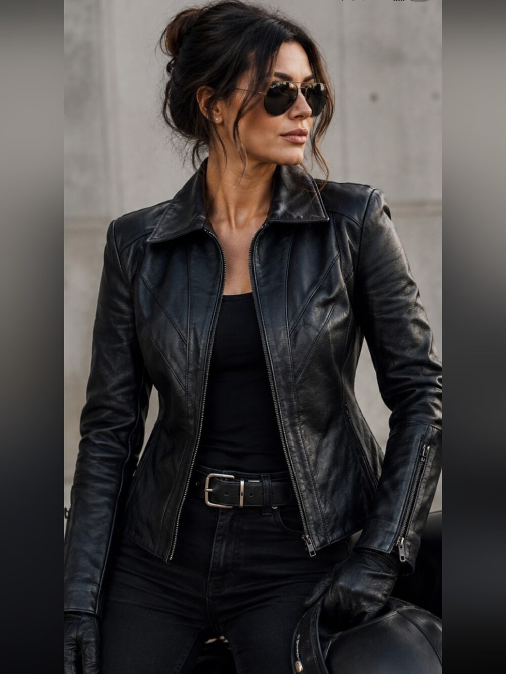 100% Genuine Leather Jacket | Black Moto-Inspired Zip Front |Sz 7/8 Biker Chick